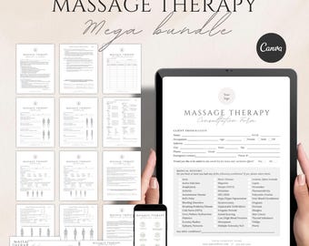 Formulario de terapia de masaje, formulario de admisión para masajes, cuidados posteriores al masaje, notas SOAP para masajes, formulario de consentimiento para masajes, consulta de masajes, formularios de spa