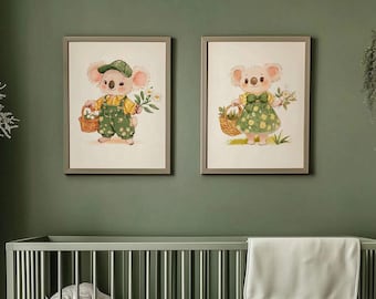 Australian Art Boys Animals Floral Art Koala Print Set Girls Nursery Decor Set of 2 Australian Animals Koala Prints
