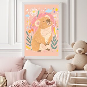 Quokka Art Print Australian Native Wall Painting Pastel Aussie Art Native Kids Bedroom Australian Animal Wall Art Quokka Nursey Print