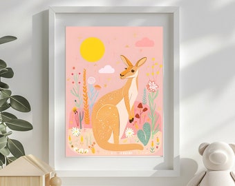 Kangaroo Art Print Australian Native Wall Painting Pastel Aussie Art Native Kids Bedroom Australian Animal Wall Art Kangaroo Nursey Print
