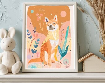 Dingo Art Print Australian Native Wall Painting Pastel Aussie Art Native Kids Bedroom Australian Animal Wall Art Dingo Nursey Print