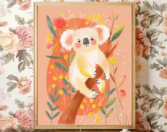 Koala Art Print Australian Native Wall Painting Pastel Aussie Art Native Kids Bedroom Australian Animal Wall Art Koala Nursey Print