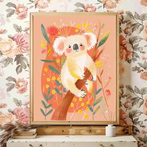 Koala Art Print Australian Native Wall Painting Pastel Aussie Art Native Kids Bedroom Australian Animal Wall Art Koala Nursey Print