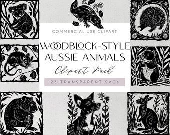 Animales nativos australianos SVG Woodblock Aussie Kangaroo Plotter Archivo Svg Koala Wombat Cricut Silueta Vinilo Corte Láser Clipart Nativo