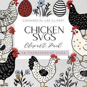 Poulet SVG oeuf Floral poule traceur fichier animaux de la ferme Cricut vinyle découpé au Laser basse-cour Clipart coq Silhouette dessin au trait poussin