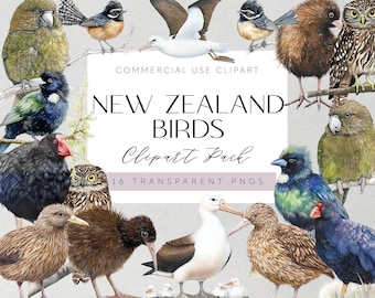 Neuseeland Ureinwohner Laub Clipart Kiwi Ureinwohner Vögel Illustrationen Aquarell NZ Vögel Kunst Kiwi Vogel Scrapbooking