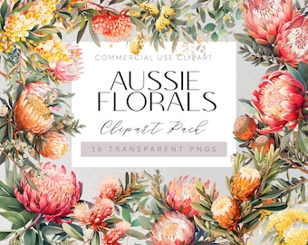 Australian Native Flowers Clipart Flowers Transparent PNGs Aussie Flora Clipart Vintage Floral Boho Wedding Vintage Florals