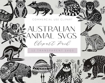 Animales nativos australianos SVG Canguro australiano Plotter Archivo Svg Koala Wombat Cricut Silueta Vinilo Corte Láser Clipart Nativo