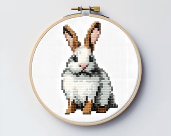 Lapin Cross Stitch Pattern PDF Téléchargement instantané | Lapin au point de croix | Tableau compté au point de croix de lièvre | Point de croix simple