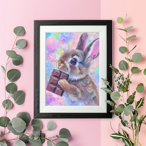 Rabbit Art Print Bunny Wall Painting Oil Painting Bunny Rabbit Art Digital Download Instant Print Cute Chocolate Painting Rabbit Print