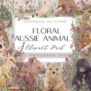 Australian Floral Native Animals Clipart Aussie Kangaroo Ilustrações Aquarela Australian Koala Art Aussie Wombat Scrapbooking Art