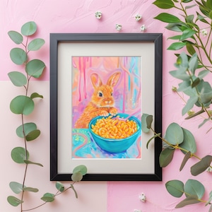 Rabbit Art Print Bunny Wall Painting Oil Painting Bunny Rabbit Art Digital Download Instant Print Cute Mac and Cheese Painting Rabbit Print