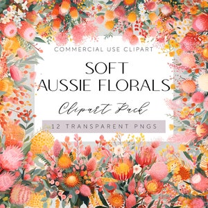 Flores nativas australianas Clipart Ramo Flores PNG transparentes Aussie Flora Clipart Acuarela Floral Tropical Boda Flores Rosas Suaves