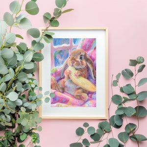Rabbit Art Print Bunny Wall Painting Oil Painting Bunny Rabbit Art Digital Download Instant Print Cute Banana Painting Rabbit Print
