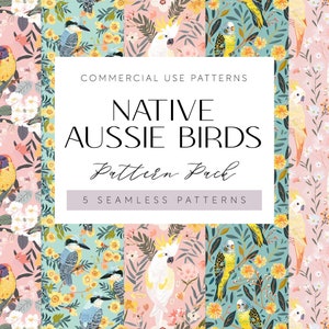 Modello senza cuciture di uccelli nativi australiani Modello di uccelli nativi australiani Uccelli australiani Arte Aussie Bird Scrapbooking Kookaburra tessuto digitale