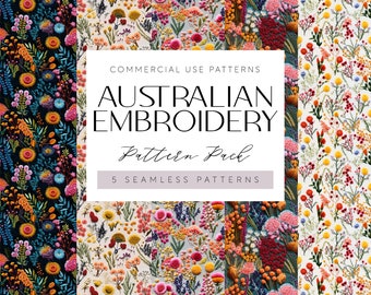 Australian Embroidery Flowers Seamless Pattern PNG Aussie Floral Embroidery Pattern Native Background Aussie Native Digital Paper