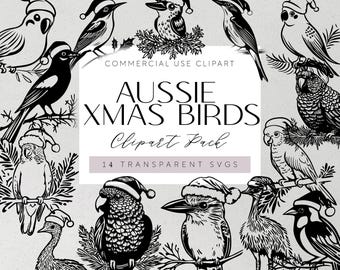 Christmas Australian Native Birds SVG Xmas Aussie Kookaburra Plotter File Svg Cockatoo Cricut Silhouette Vinyl Laser Cut Native Clipart
