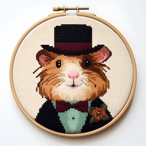 Fancy Guinea Pig Cross Stitch Pattern Dapper Guinea Pig Cross Stitch Cute Guinea Pig Embroidery PDF