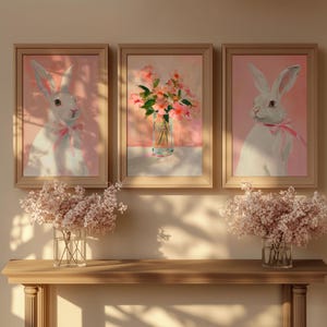 Rabbit Art Print Bunny Wall Painting Oil Painting Bunny Rabbit Art Digital Download Instant Print Cute Floral Painting Rabbit Print