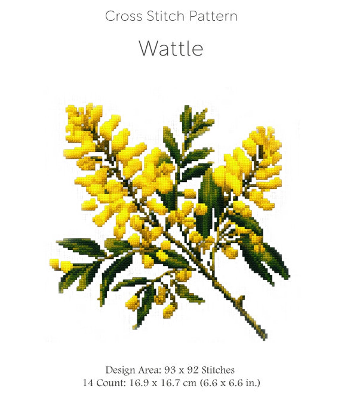 Wattle Pattern Raymond Wattle Cross Stitch Pattern Australian Native Cross Stitch Pattern ...