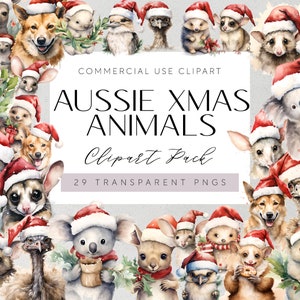 Weihnachten Australische Native Tiere Clipart Aussie Kangaroo Illustrationen Aquarell Australische Xmas Koala Art Aussie Wombat Scrapbooking