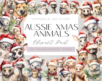 Kerst Australische inheemse dieren clipart Aussie kangoeroe illustraties aquarel Australische kerst Koala kunst Aussie Wombat scrapbooking
