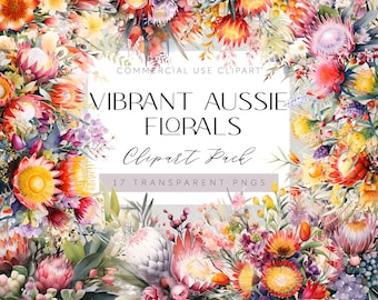 Australian Native Flowers Clipart Bouquet Flowers Transparent PNGs Aussie Flora Clipart Watercolor Floral Tropical Wedding Vibrant Flowers