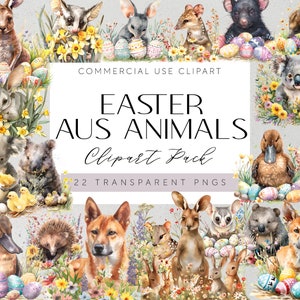 Pâques Australien Animaux indigènes Clipart Aussie Kangourou Illustrations Aquarelle Printemps Australien Koala Art Aussie Wombat Scrapbooking