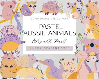 Animales nativos australianos Pastel SVG Canguro australiano Archivo de trazador Svg Koala Wombat Cricut Silueta Vinilo Corte láser Clipart nativo