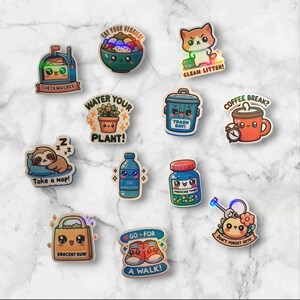 Holografische schattige kawaii herinneringsstickerset voor productiviteit, ADHD en neurodivergentie plannerdecor, functionele dagboekstickers
