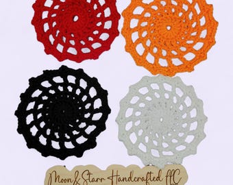 Crochet Spider Web Coasters: Spooky Halloween Drink Coasters, Set of 4