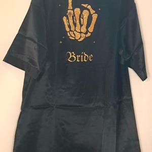 Custom Bride/Bridal Party Black Silky Robes or T-Shirts, Goth Witchy Themed wedding party gift, bridal party invite box, Bachelorette