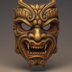 Demon Oni Mask STL File – Detailed 3D Printable Digital Mask for Cosplay & Wall Art