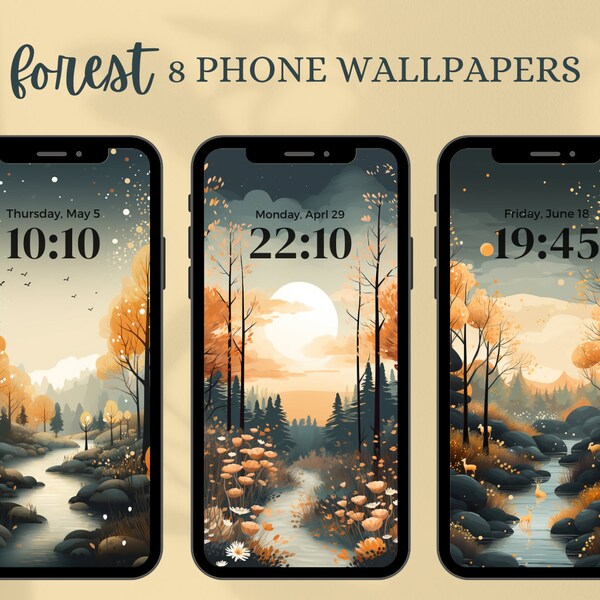 Fond d'écran d'iPhone Forêt lunatique, bois enchantés, minimaliste, bohème, tons ocre