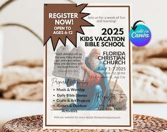 VBS Vacation Bible School Poster Flyers, VBS Flyers, Editable Canva Church Flyer Template for VBS 2025, Church Event Flyer, Instant Download
