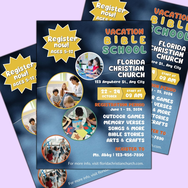 Vacation Bible School Poster Flyers, VBS Flyers, Editable Church Flyers ...