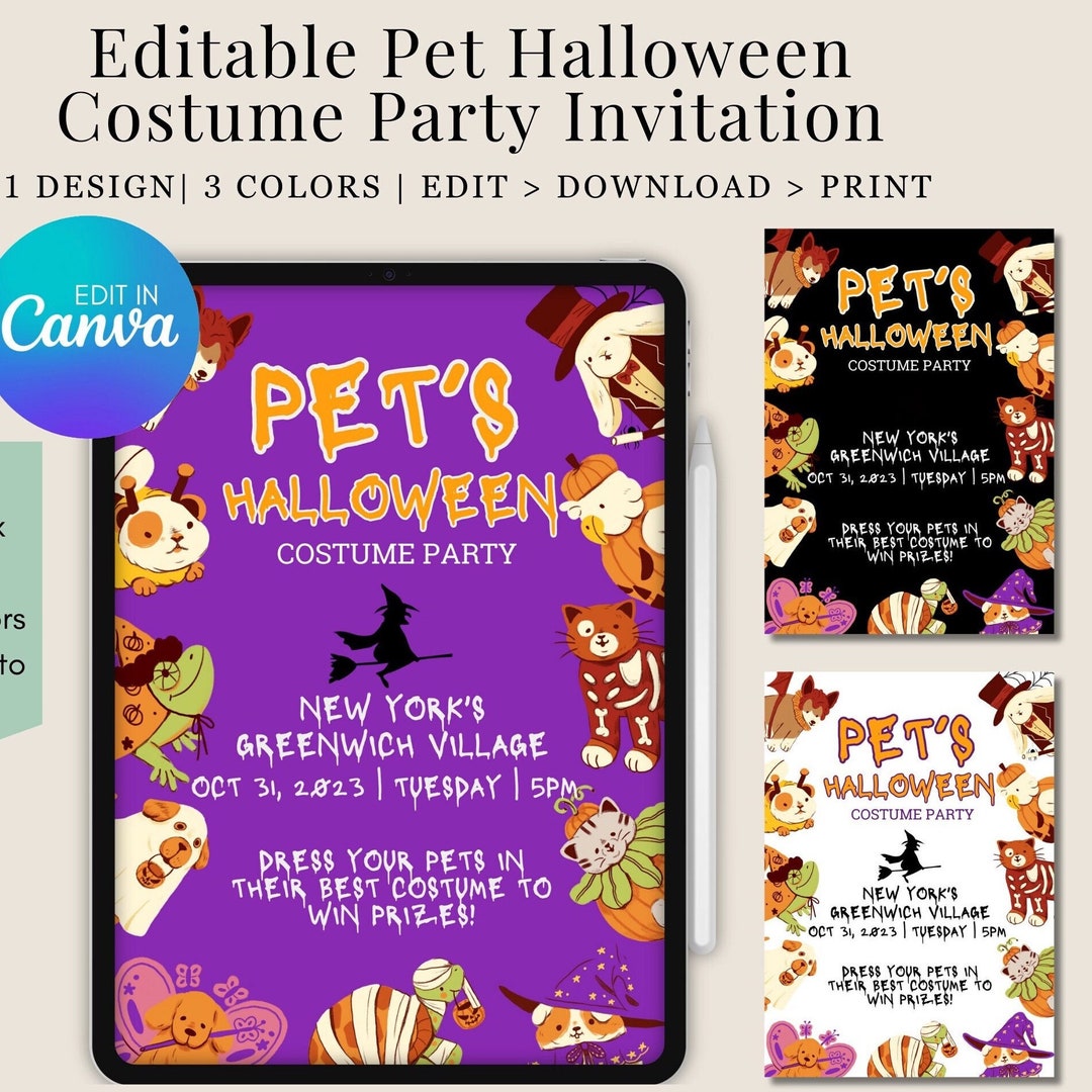 Editable Halloween Invitation Halloween Pet Costume Party Etsy