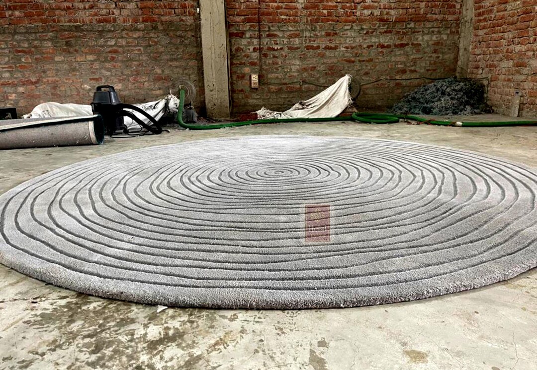 Hand Tufted Round Wool Rug, Modern Spiral Texture, Grey Neutral Rug - Etsy