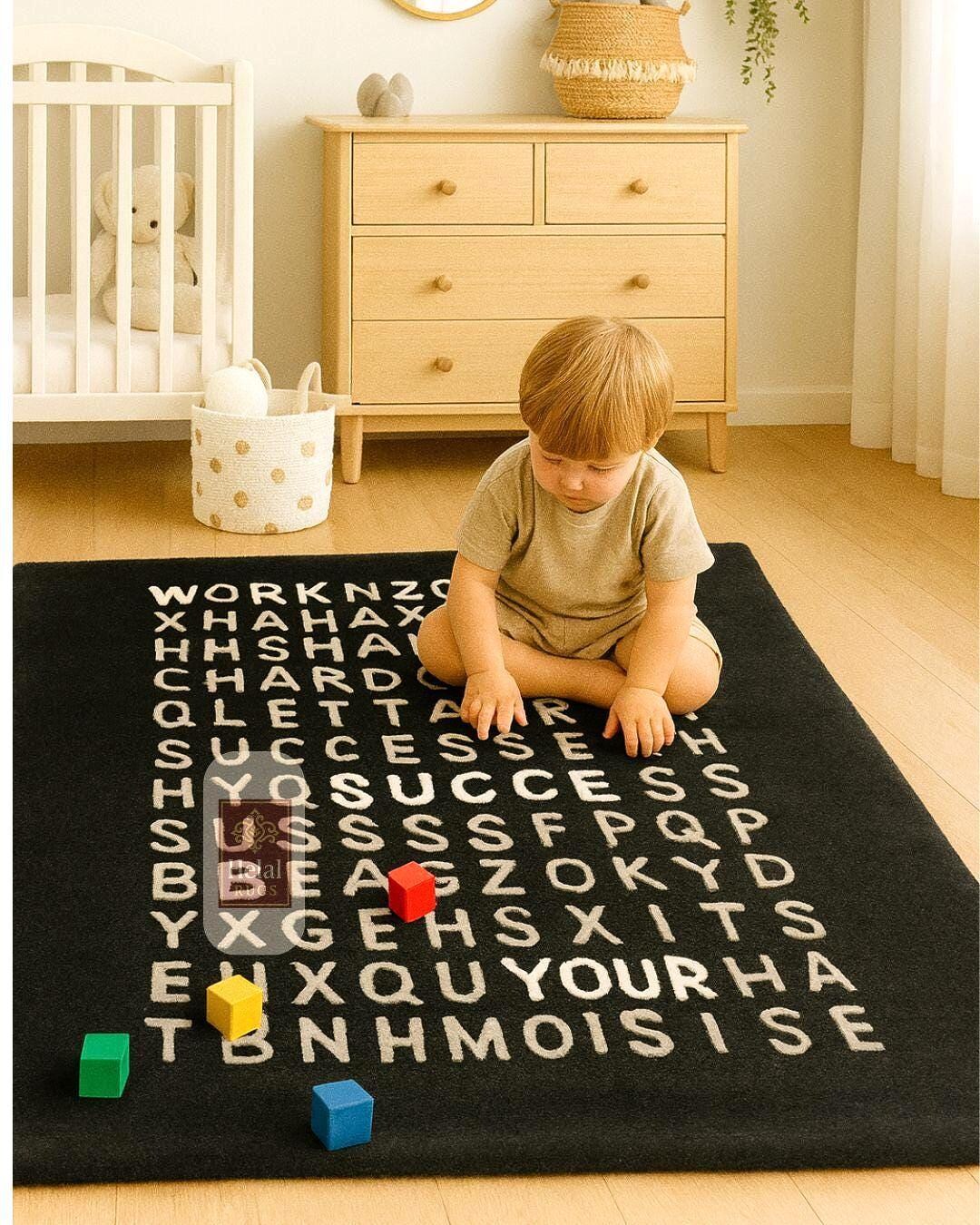 Word Rug Educational Word Search Kids Rug, Wool Nursery Area Rug, Learning ...
