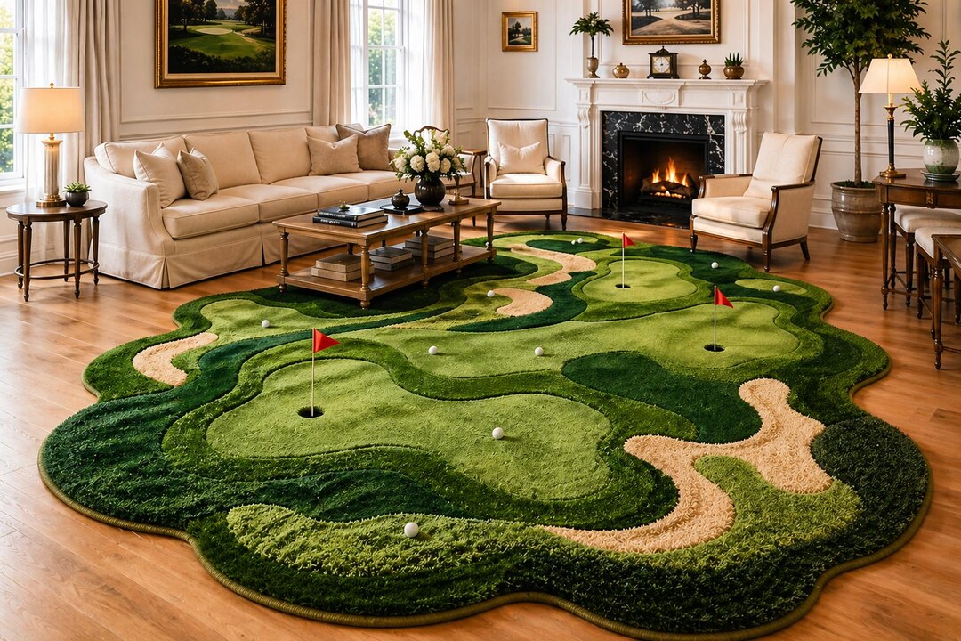 Golf Ramp Rug Hand-tufted Wool Golf Course Area Rug, Putting Green Sports Theme ...
