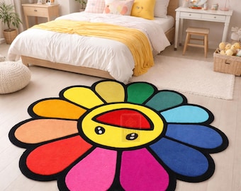 ラグ Flower Floor Mat Rainbow TAKASHI MURAKAMI - FLOWER FLOOR MAT - ECRU BEIGE x RAINBOW – VAN