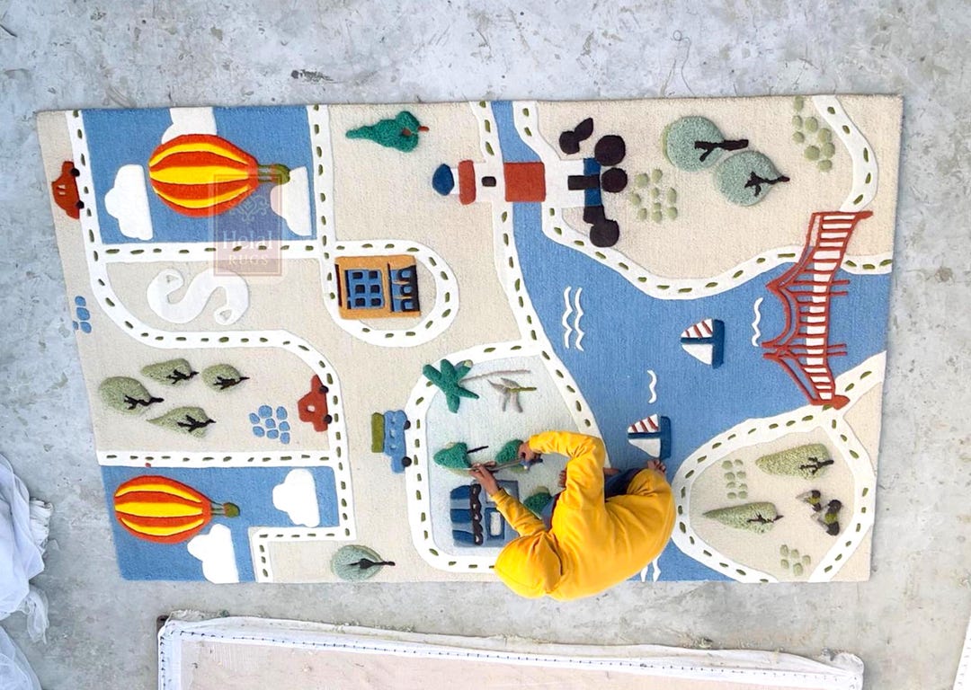 Hand Tufted Wool Kids Road Map Rug: 3D Playful City Nursery Carpet - Etsy
