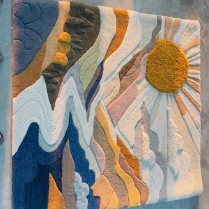 Handgetuft wandtapijt met zonsonderganglandschap, 3D-getextureerde vezelkunst muurdecoratie afbeelding 11