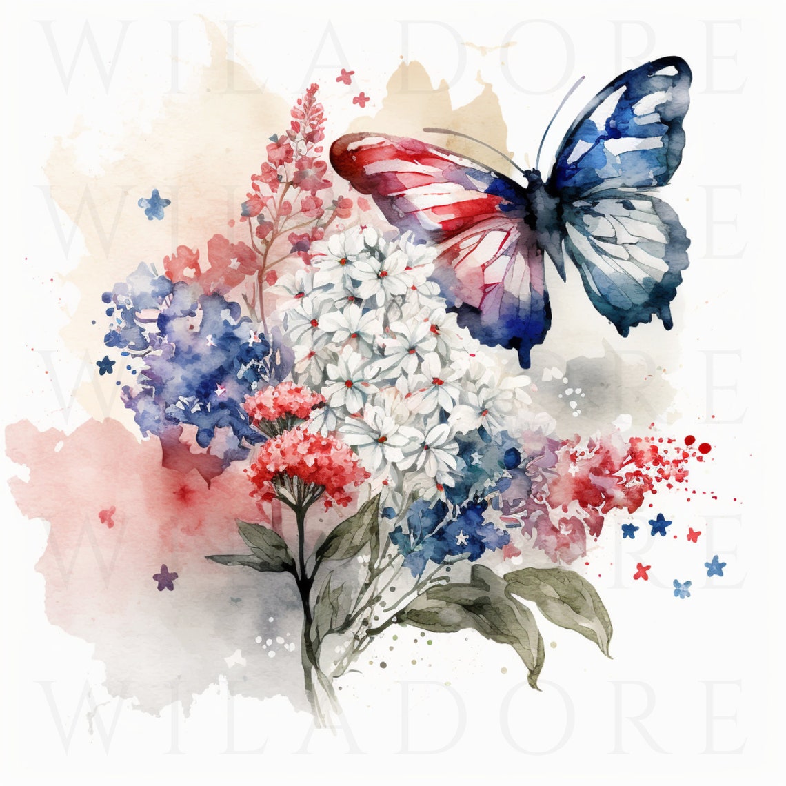 10 Watercolor Floral Clipart Independence Day Flowers Butterfly Rain ...