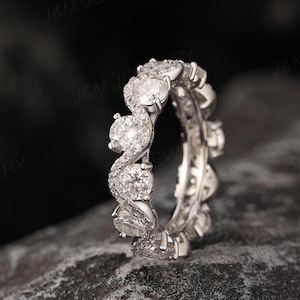 Unique Moissanite Eternity Ring | Moissanite Wedding band | Elegant Engagement Ring | White Gold Statement Ring| Anniversary Gift For Her