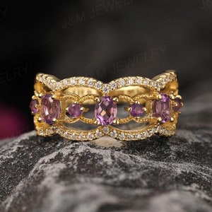 Natural Amethyst Wedding Band, Gorgeous Amethyst Promise Ring, Purple Gemstone Statement Ring, Anniversary Gift For Her