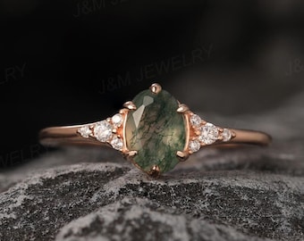 Natural Moss Agate Ring | Unique Engagement Ring | Art Deco Jewelry | Anniversary Gift | Gemstone Promise Ring | Mother&#39;s Day Gift