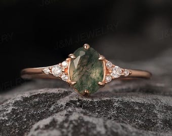 Natural Moss Agate Engagement Ring | Forest Inspired Green Gemstone Ring