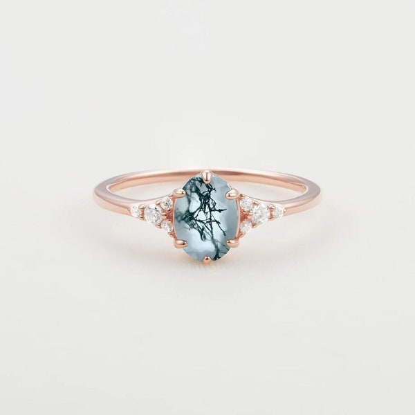 Natürlicher Moosachat Ring | Unikat Verlobungsring | Art Deco Schmuck | Jubiläumsgeschenk | Edelstein Versprechen Ring | Muttertags Geschenk
