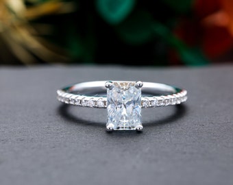 1 Carat Radiant Cut Moissanite Wedding Ring，Elegant White Gold Promise Ring， Moissanite Engagement Ring，Anniversary Gift for Her